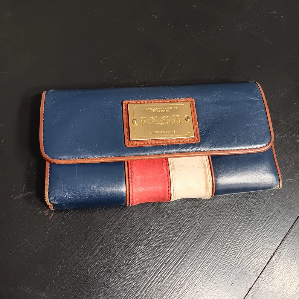 L. A. M. B. Gwen Stefani Red White Blue Trifold Wallet w Kisslock Coin Section